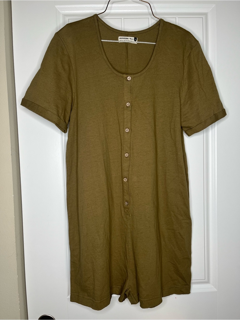 Jackson Rowe Olive Green Knit Romper Button Up Lagenlook Fairycore Small Forest